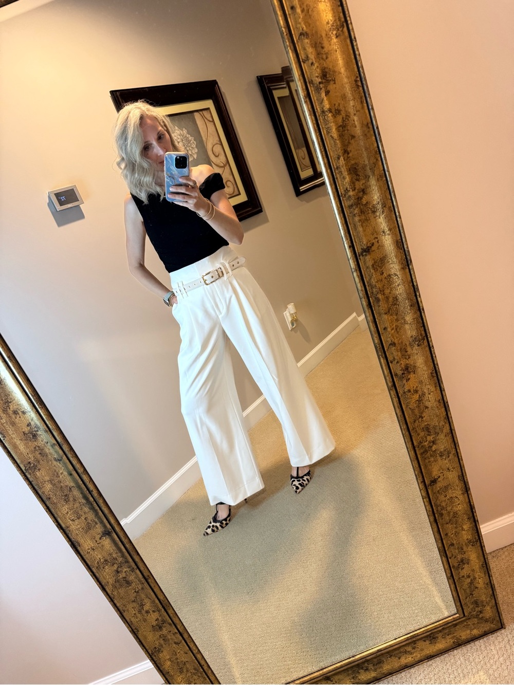 Ann Taylor Cream High-Waist Wide-Leg Trousers